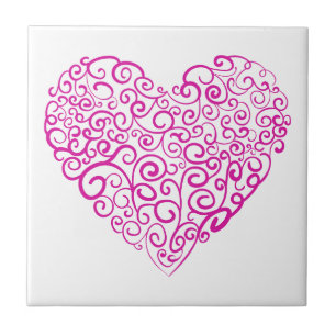 Spiral handwriting pink heart for Valentines Day Tile
