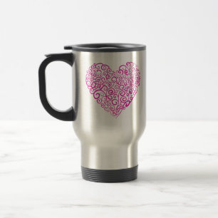 Spiral handwriting pink heart for Valentines Day Travel Mug
