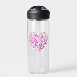 Spiral handwriting pink heart for Valentines Day Water Bottle