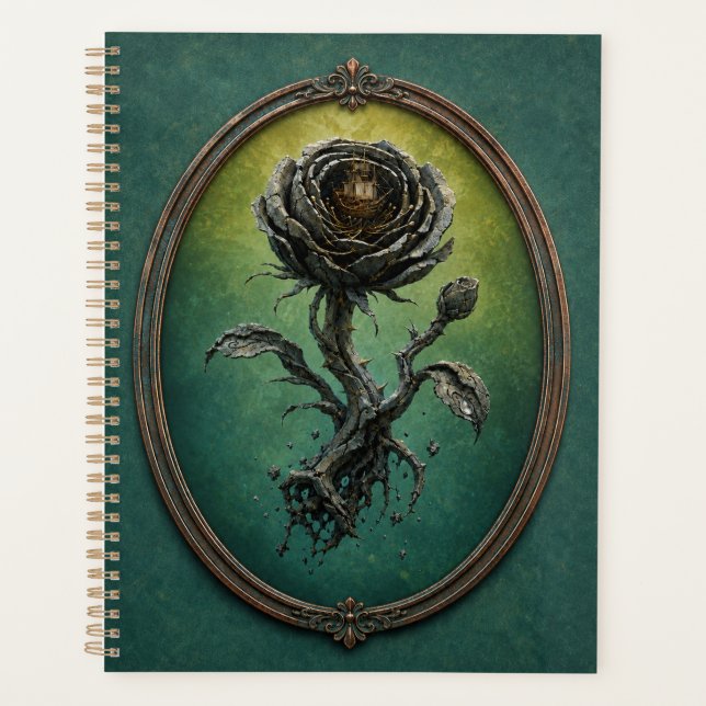 Spiral Hardcover Planner with  a surreal rose (Front)
