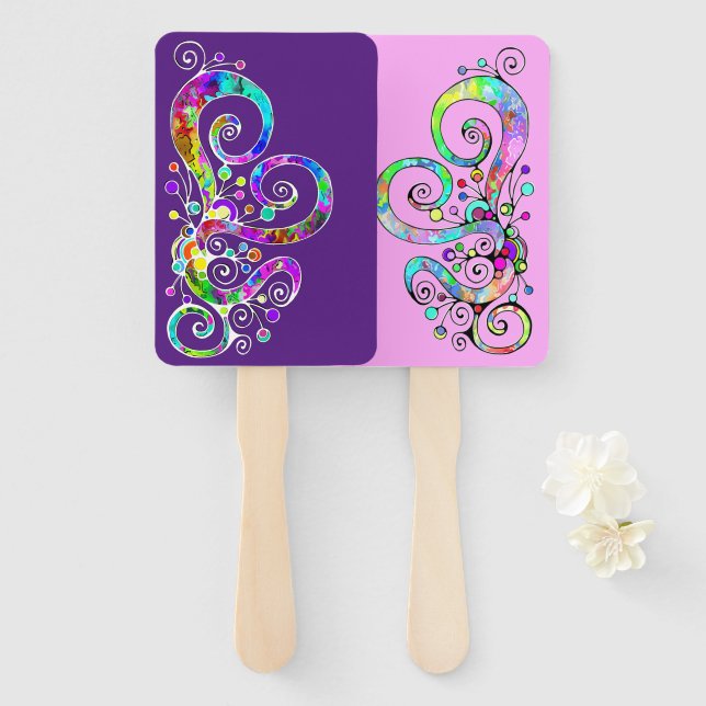 Spiral Heart Hand Painted Design 1 + 2 Fan (Front and Back)