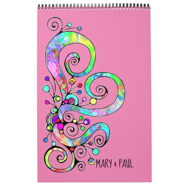 Spiral Heart Hand Painted Design 1 Calendar (Cover)