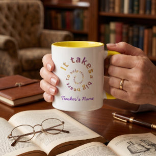 Spiral Heart Teacher Mug, Personalised Name Gift Two-Tone Coffee Mug