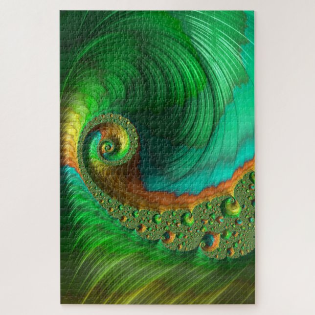 Spiral Mint Fusion Fractal Abstract Art Jigsaw Puzzle (Vertical)