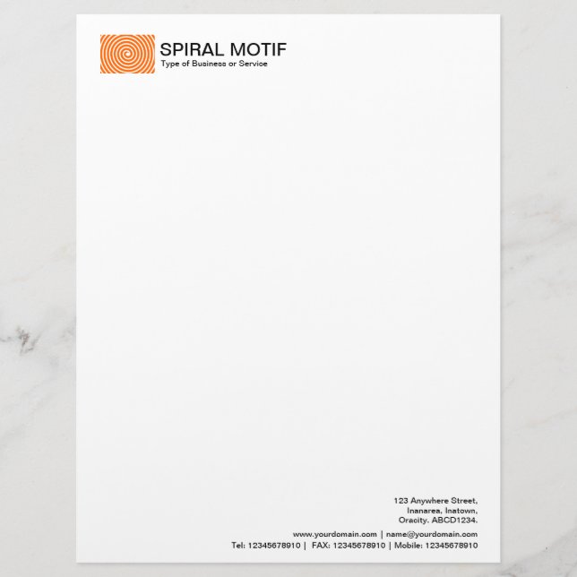 Spiral Motif - Orange Letterhead Design (Front)