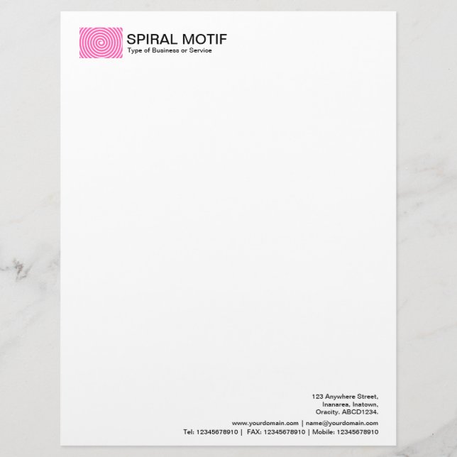 Spiral Motif - Pink Customized Letterhead (Front)
