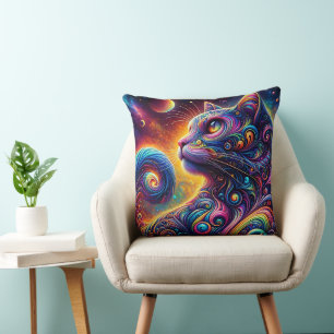 Spiral Mystic Galaxy Rainbow Cat Cushion