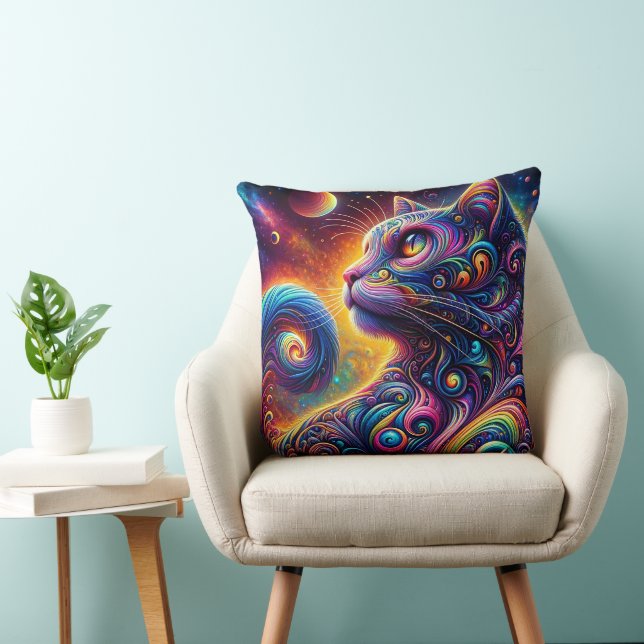 Spiral Mystic Galaxy Rainbow Cat Cushion (Chair)