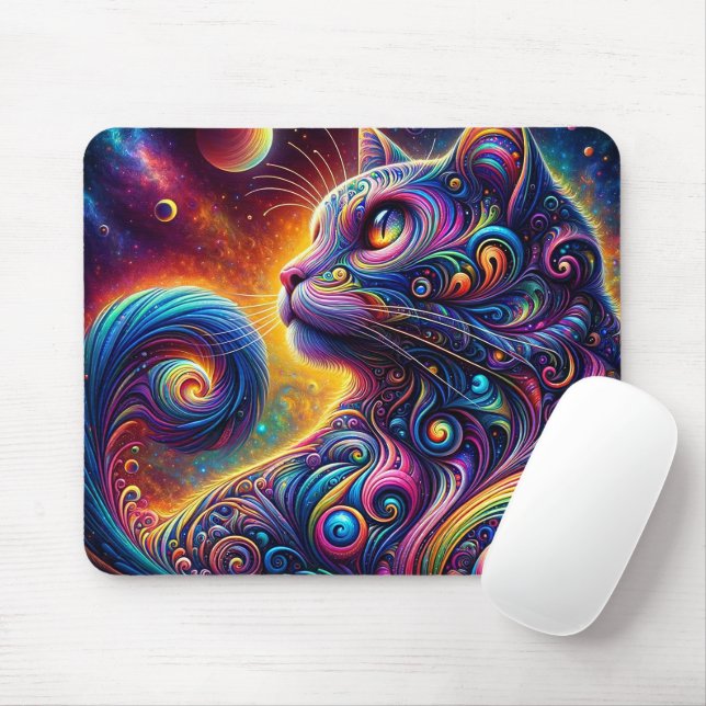 Spiral Mystic Galaxy Rainbow Cat Mouse Mat (With Mouse)