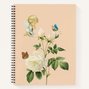 Spiral Notebook Beige Angel Floral Butterfly