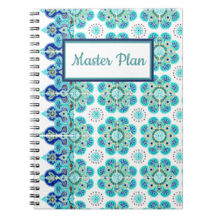 Spiral Notebook blue and green tile print