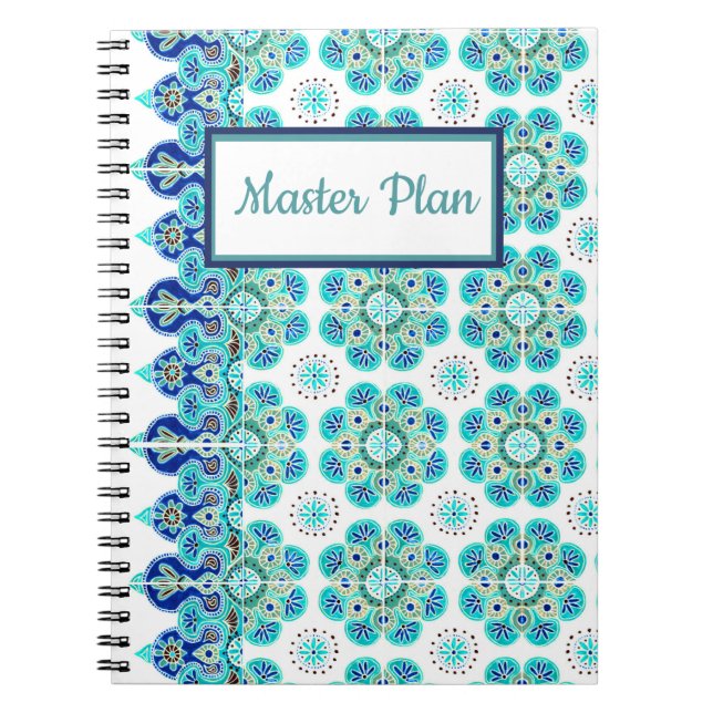 Spiral Notebook blue and green tile print (Front)