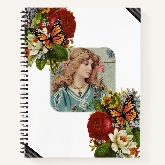 Spiral Notebook Butterfly Victorian Woman Floral (Front)