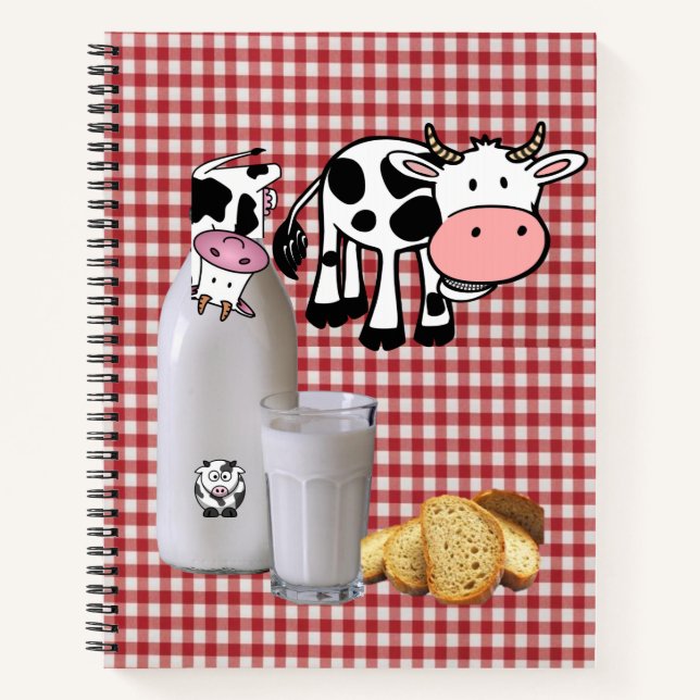 Spiral Notebook Cow Red Plaid Bread (Front)