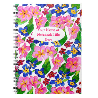 Spiral Notebook, Customisable Pink and Blue Floral Notebook