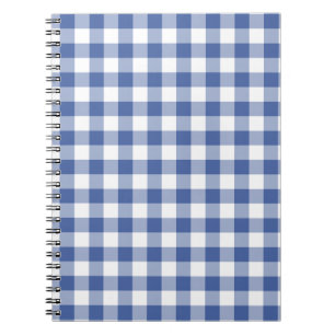 Spiral Notebook, Dark Blue and White Check Gingham Notebook