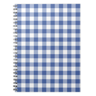 Spiral Notebook, Dark Blue and White Check Gingham Notebook