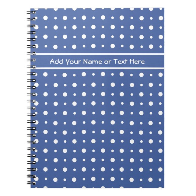 Spiral Notebook, Dark Blue with White Polka Dots Notebook (Front)