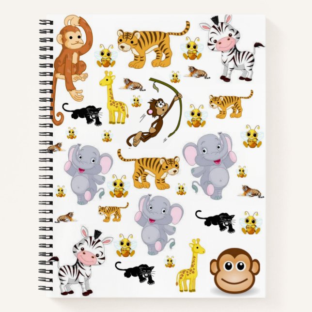 Spiral Notebook Elephant Tiger Monkey (Front)