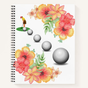 Spiral Notebook Golfer Golf Balls Floral