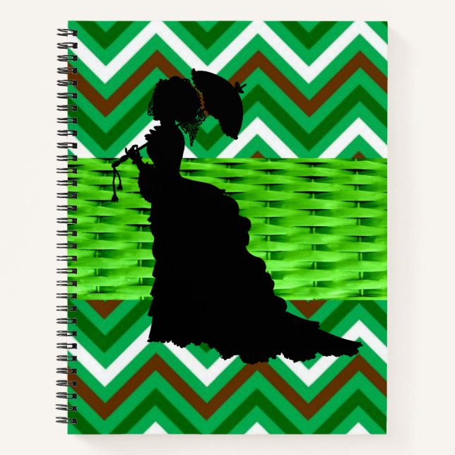 Spiral Notebook Green White Black Chevron Lady (Front)