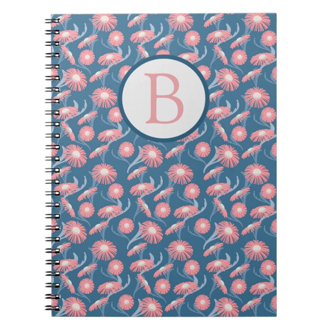 Spiral Notebook Monogram Pretty Pink Flowers (Front)
