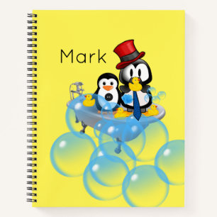 Spiral Notebook Penguin Bubbles Bathtub