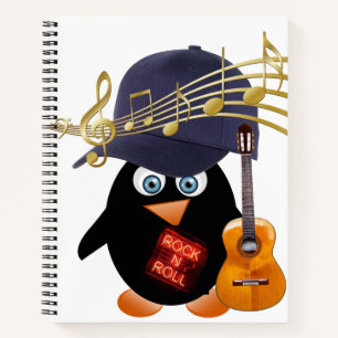 Spiral Notebook Penguin Guitar Rock Music