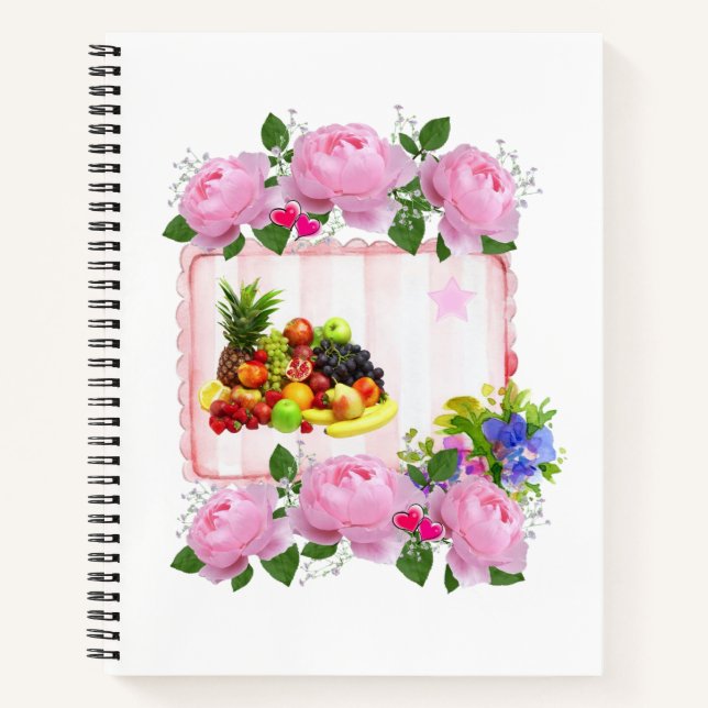 Spiral Notebook Pink Roses Fruit Floral (Front)