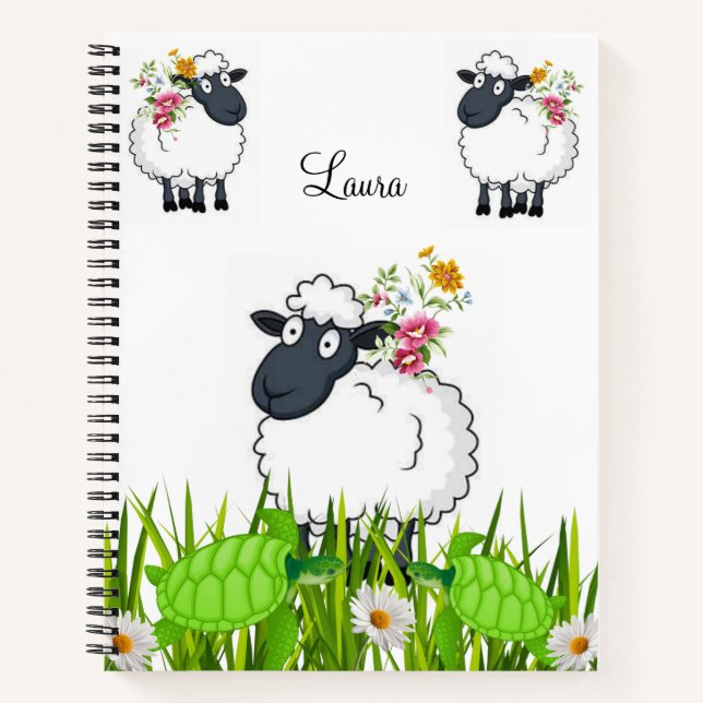 Spiral Notebook Sheep Turtles Floral (Front)