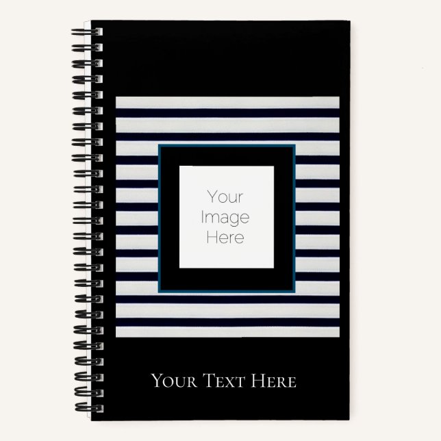 Spiral Notebook striped custom photo and text  (Front)