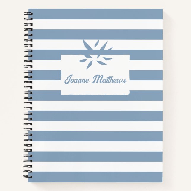 Spiral Notebook Striped Minimalist Blue & White (Front)