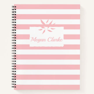 Spiral Notebook Striped Minimalist Pink & White