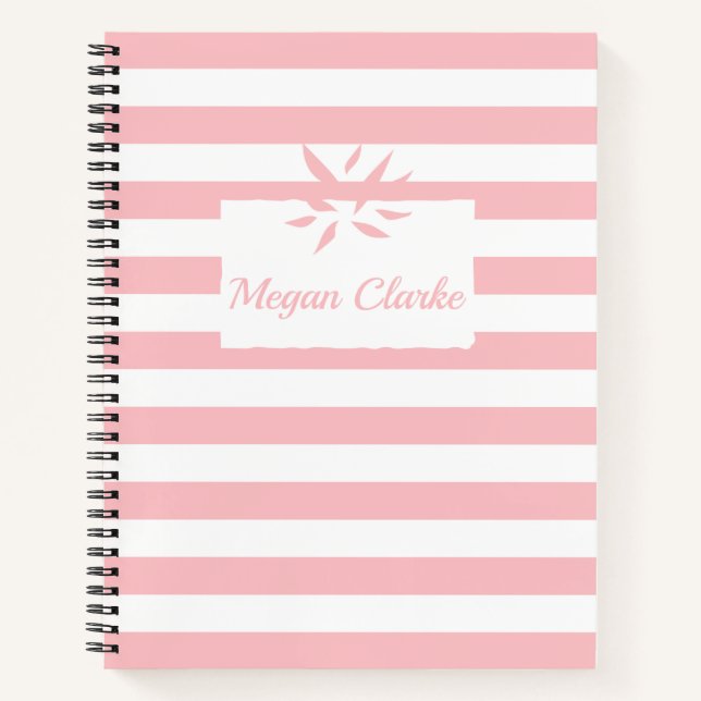 Spiral Notebook Striped Minimalist Pink & White (Front)