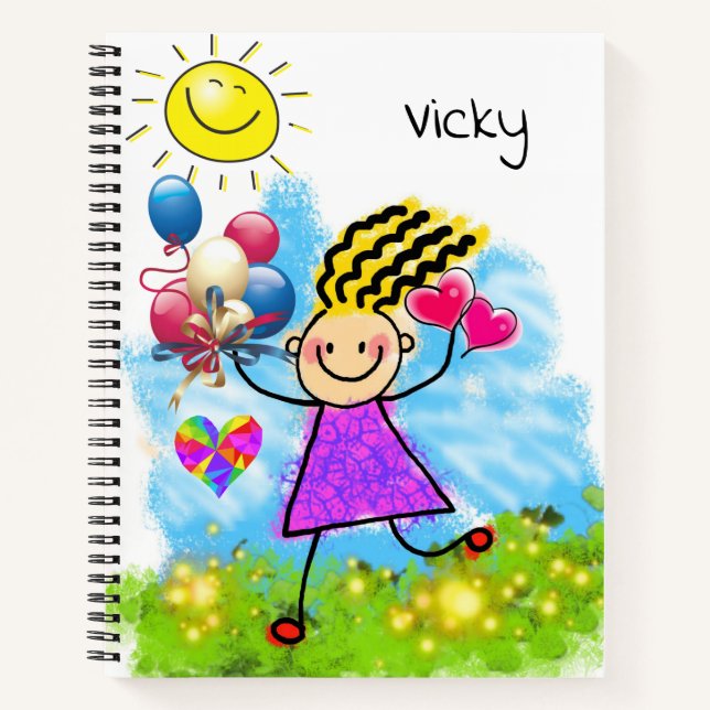 Spiral Notebook Sun Balloons Girl Floral (Front)