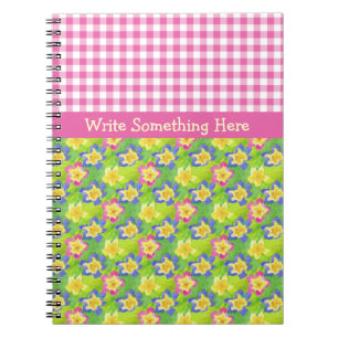Spiral Notebook to Personalise: Primroses Gingham
