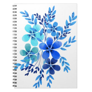 Spiral Notebook Watercolor Blue Flower Design Art