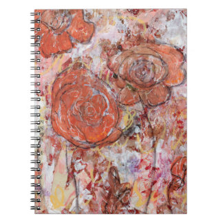 Spiral Notebook with mixed media orange flowers