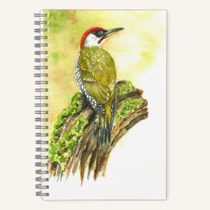 Spiral Notebook with Watercolor Green Woodpecker