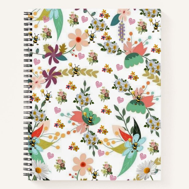 Spiral Notebook Yellow Bumblebee Floral (Front)