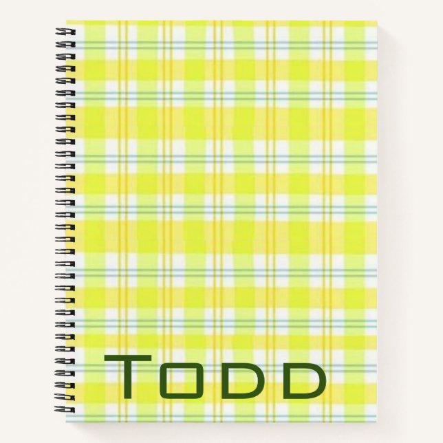 Spiral Notebook Yellow Green Plaid (Front)