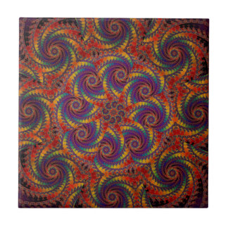 Spiral Octopus Psychedelic Rainbow Fractal Art Tile