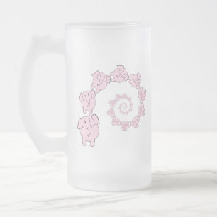 Spiral of Pink Elephants. Fun Cartoon. Frosted Glass Beer Mug