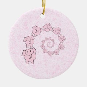 Spiral of Pink Elephants. Pink Background. Ceramic Tree Decoration