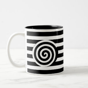 Spiral on Black & White Striped Coffee Mug
