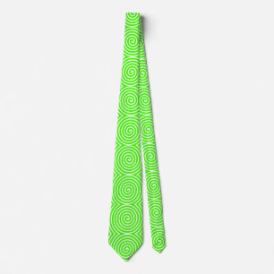 Spiral Pattern - Chartreuse Green and White Tie