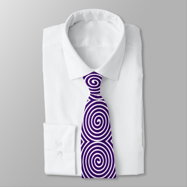 Spiral Pattern - Deep Purple and White Tie (Tied)