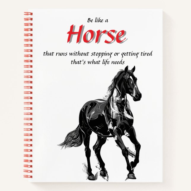 Spiral Personalised Name - black and white horse Notebook (Front)