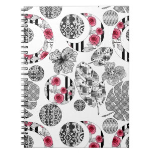 Spiral Photo Notebook,Red and Black, Quilting  Notebook