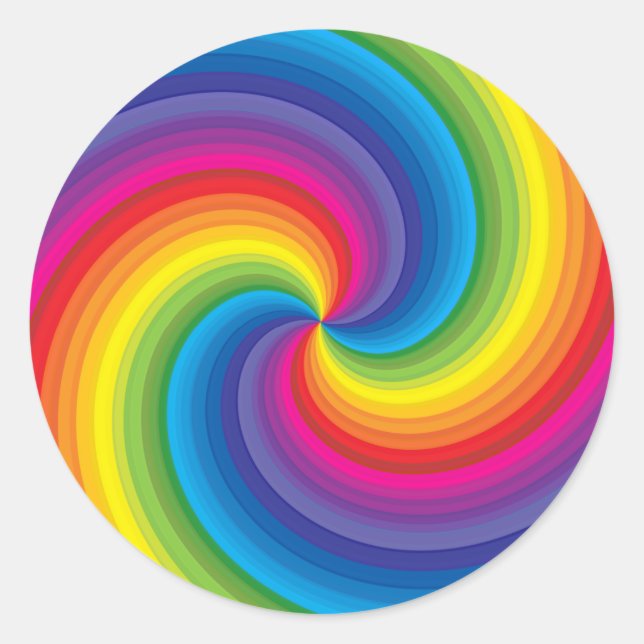 Spiral Rainbow Burst Classic Round Sticker (Front)